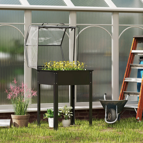 Rootz Raised Bed with Greenhouse Roof - Elevated Planter - Gardening Box - Weed & Pest Protection - 60 x 60 x 120 cm