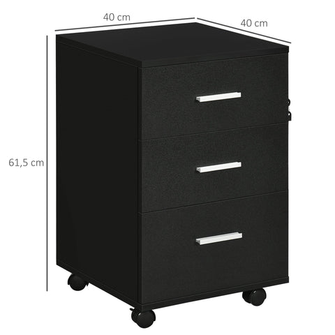 Rootz Office Cabinet - Office Storage - Mobile Filing Unit - Secure Locking Drawers - 40 x 40 x 61.5 cm - Black