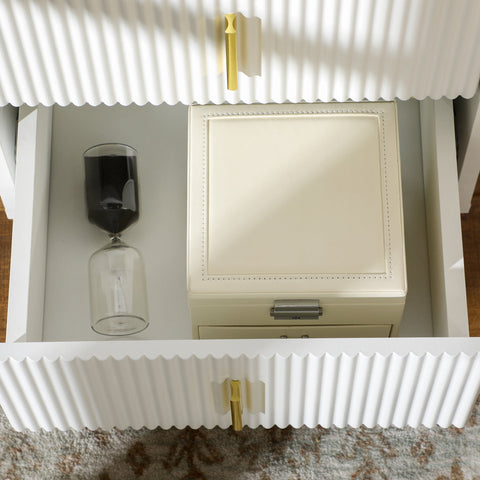 Rootz Bedside Table - Nightstand - Bedroom Storage - Compact & Durable - 40 x 40 x 47 cm - Art Deco Style - Gold & White Finish