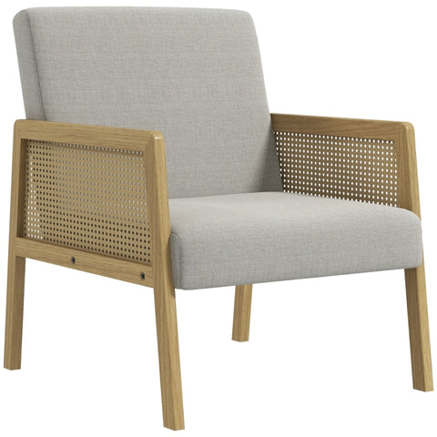 Rootz Accent Chair - Lounge Chair - Relaxing Chair - Rattan Look Armrests - Breathable Fabric - Floor Protectors - 65.5cm x 72cm x 78cm - Natural Wood Frame