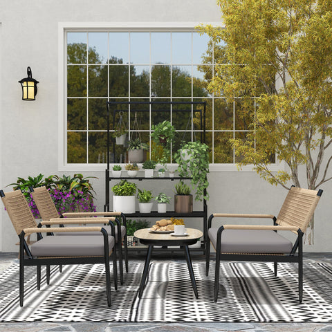 Rootz Grey + Yellow Poly Rattan Lounge Set - Garden Furniture - Outdoor Seating - UV-Resistant - 62L x 82H cm Armchair, 112L x 64B x 82H cm Loveseat Table