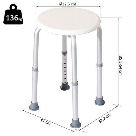 Rootz Shower Chair - Bath Stool - Shower Seat - Height Adjustable, Anti-Slip - 32.2cm x 41cm x (35.5-54)cm - Supports 135kg