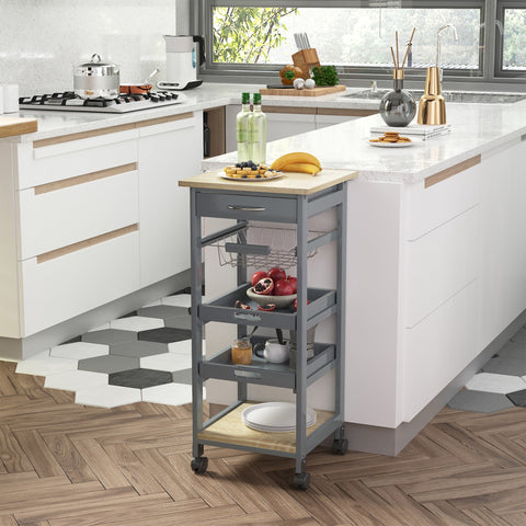 Rootz Serving Trolley Kitchen Island - Rolling Cart - Kitchen Helper - Extra Storage - 37W x 37D x 82H cm