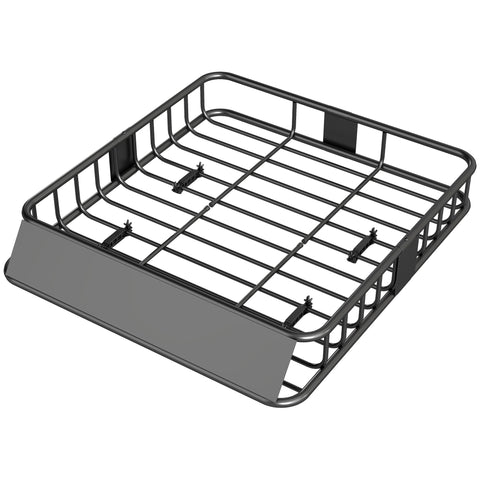 Rootz Car Roof Rack Basket - Cargo Carrier - Luggage Holder - Heavy Duty, 200lb Capacity, Wind Deflector, Silver, Black, 110.5 x 99.5 x 18.5 cm