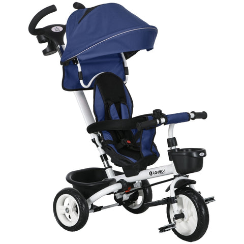 Rootz 6-in-1 Kinderdriewieler - Kinderdriewieler - Peuterfiets - Duwstang - Zonnekap - Reflecterende strips - 112cm x 50cm x 104cm - Donkerblauw