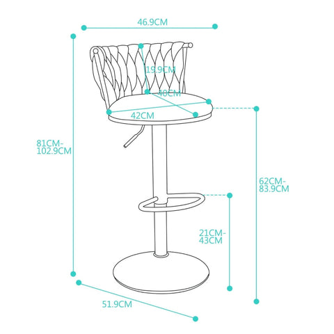 Rootz Bar Chair - Swivel Seat - Height Adjustable - Velvet Comfort - 46.9cm x 51.9cm x 102.9cm