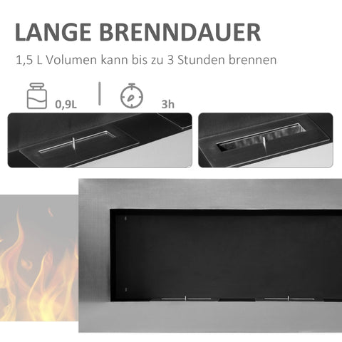 Rootz Stainless Steel Gel Fireplace - Bioethanol Wall Fireplace - Modern Home Fire Feature - Environmentally Friendly Fuel - Enhanced Safety Features - No Chimney Required - 110W x 54H x 14D cm