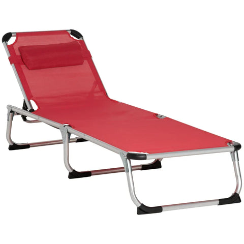 Rootz Sun Lounger - Garden Lounger - Aluminum Fabric Lounger - Relaxation Lounger - 5-way Adjustable - Foldable - Ergonomic - Mesh Red - 165 x 60 x 76 cm