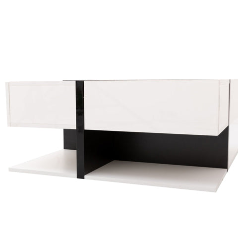 Rootz High Gloss Coffee Table - Modern Coffee Table - Stylish Living Room Table - Pull-Out Storage, Artistic Design - 78cm x 78cm x 36cm