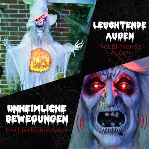 Rootz Halloween Ghost Decoration - Spooky Ghost - Haunted Decor - Sound, Motion Sensor, LED Lights - 60cm x 18cm x 183cm - Polyester, PE, Steel