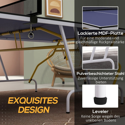 Rootz Tafeltennistafel - Pingpongtafel - Opvouwbare speeltafel - Ultracompacte opslag - Verstelbare poten - Multifunctioneel gebruik - 274 cm x 152,5 cm x 76 cm - MDF en staal