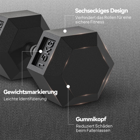 Rootz Cast Iron Dumbbells for Men and Women - Weights - Strength Training - Knuckling Handle - Floor Safe - 2 x 15kg - 33.6cm Length