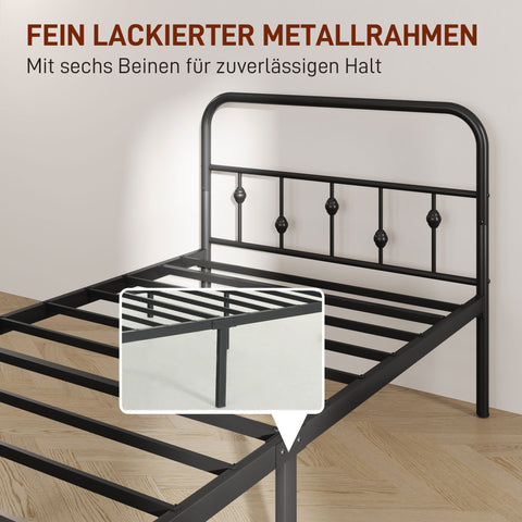Rootz Metal Single Bed Frame - Black Bedstead - Quiet Frame - Easy Assembly - 206.9cm x 91.8cm x 82.5cm - 32cm Storage Space