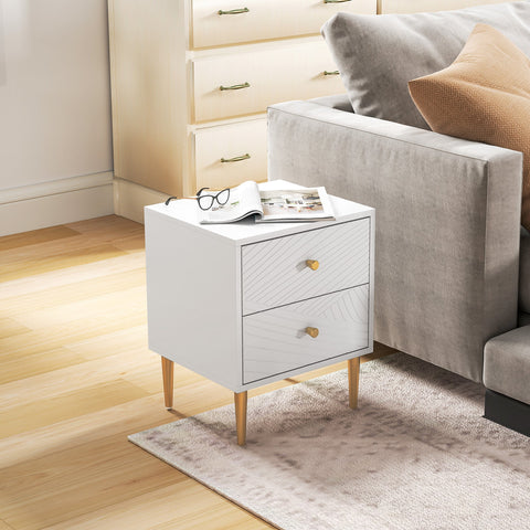 Rootz Rome Bedside Table - Nightstand - Side Table - Elegant Storage - 40 x 35 x 50 cm - White - Steel Legs