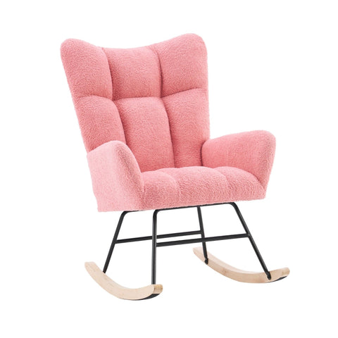 Rootz Pink Rocking Chair - Glider Chair - Velvet Rocker - Ultimate Comfort - 63.9L x 95.7W x 90.9H cm