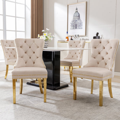 Rootz 4 Piece Set Dining Chairs - Upholstered Chairs - Velvet Covered Chairs - Nail Head Trim - 51.5cm x 65.5cm x 95cm