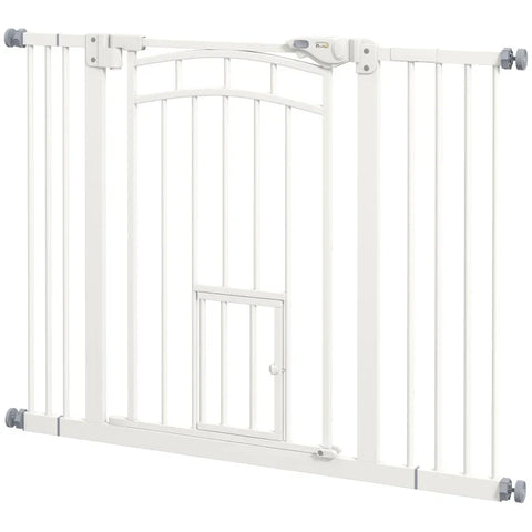 Rootz Dog Gate - Stair Gate - Automatic Closing - Adjustment Screw - One-hand Operation - Security Gate - Round Double Sided Tape - Steel-PA - White - 100cm x 4cm x 76cm