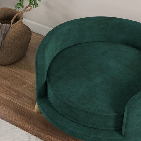 Rootz Dog Bed - Thick Cushion - Dog Sofa - Elegant Design - Pet Sofa - Eucolyptus - Eucalyptus Wood - Green - 68L x 68W x 35H cm