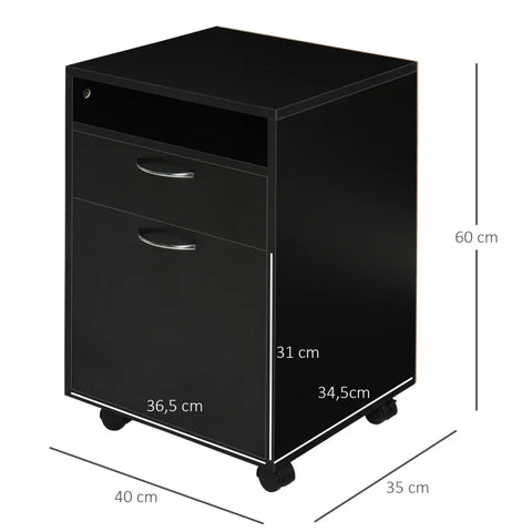Rootz Roll Container -  Drawer Container - 1 Compartment - Filing Cabinet - 1 Shelf - 1 Drawer - Chipboard - Metal - Black - 40 Cm X 3 Cm X 60 Cm