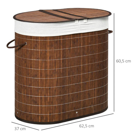 Rootz Laundry Basket - Laundry Hamper - 100L Capacity - Removable Lid - Bamboo - Polyester Cotton Fabric - Brown - 38cm x 38cm x 57cm