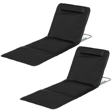 Rootz Beach Lounger - Sun Lounger - Garden Lounger - Folding Adjustable Backrest - Side Pocket - PE Fabric - EPE Wool - Black - 48cm x 134cm x 33-43cm