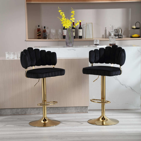 Rootz Adjustable Bar Stools - Retro Seating - Velvet Chairs - Ergonomic Comfort - 48cm x 45.5cm x 92-114cm