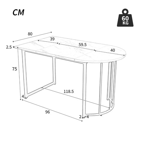 Rootz Modern Dining Table - Marbled Finish - Metal Legs - Durable & Stable - 138.5cm x 80cm x 75cm