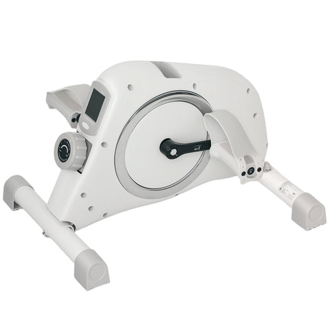 Rootz Mini Home Trainer - Under-the-Desk Foot Pedal - Arm & Leg Exercises - 8 Resistance Levels - Steel, White - 48cm x 43cm x 31cm