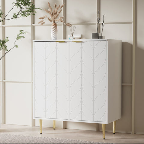 Rootz Sideboard Storage Cabinet - Chest of Drawers - Floral Pattern - Shockproof Design - 75L x 40W x 90H cm - Golden+White