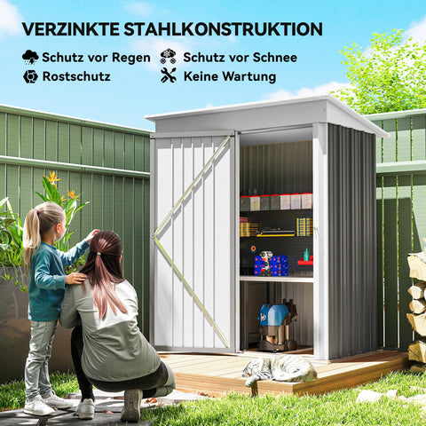 Rootz Garden Shed - Outdoor Storage Shelter - Tool House - Weatherproof - Lockable & Adjustable Shelves - Grey - 161x95x163/181cm