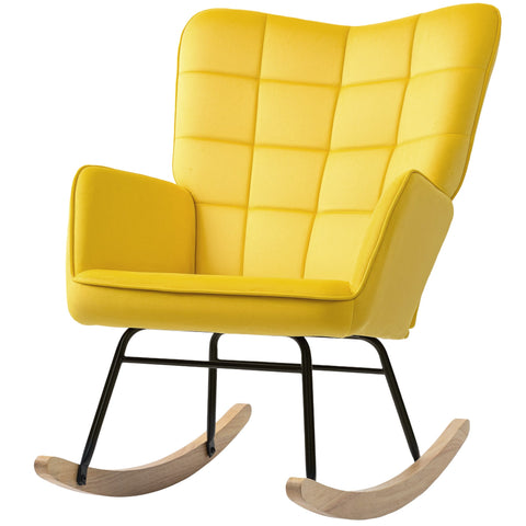Rootz Rocking Chair - Velvet Chair - Steel Frame - Relaxation - 71 x 98 x 101 cm - Yellow Velvet Cover