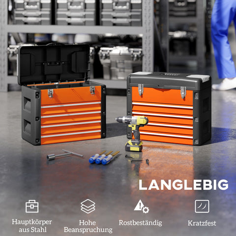 Rootz Tool Box 4-Drawer Set - Mini Box - Storage Organizer - Scratch-Resistant Steel - 49.7cm x 25.3cm x 40.7cm