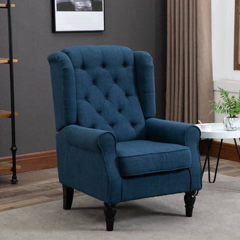 Rootz Elegant Wing Chair - Armchair - Accent Chair - High Comfort - 74cm x 86cm x 102cm - Blue
