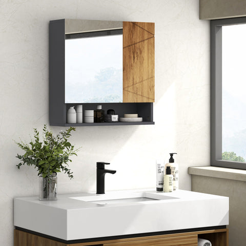 Rootz Wall Mounted Bathroom Mirror Cabinet - Storage Space - Vanity Unit - Soft Close Dampers - 55 x 17 x 55 cm - Brown, Grey