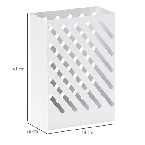 Rootz Umbrella Stand - Drip Tray - Steel Holder - Protects Floors - 28L x 14B x 41H cm - White