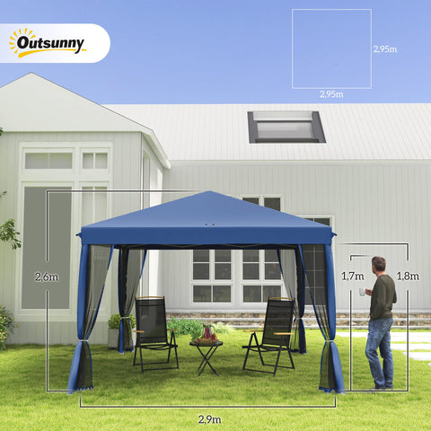 Rootz Pop-Up Barnum Tonnelle - Foldable Colonial Style - Gazebo Pavilion - Mosquito Protection - 2.95m x 2.95m x 2.60m