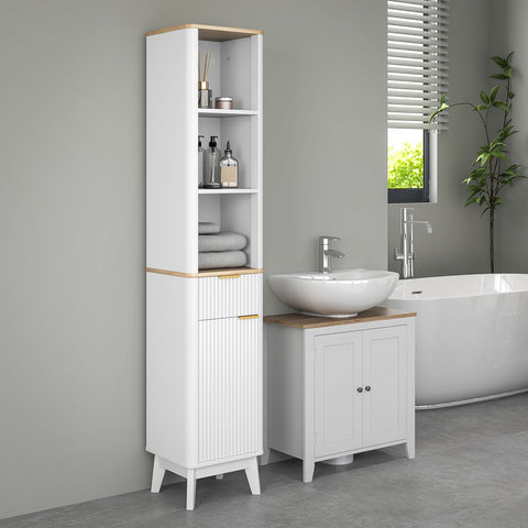 Rootz Bathroom Tall Cabinet - Bathroom Closet - Storage Tower - Space-saving Design - 33 x 30 x 170 cm - White