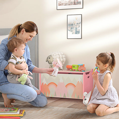 Rootz Storage Box with Lid – Toy Organizer – Kids Chest – Extra Storage – Safety Hinge, Cute Animal Design, 60 x 37 x 39cm, Pink and White