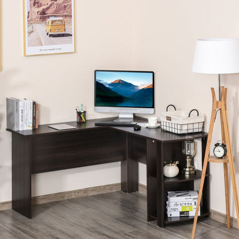Rootz Corner Desk with 2 Shelves - Home Office Desk - Space-Saving Desk - Generous Storage - Cable Management - 136cm x 130cm x 72cm - Chipboard Construction