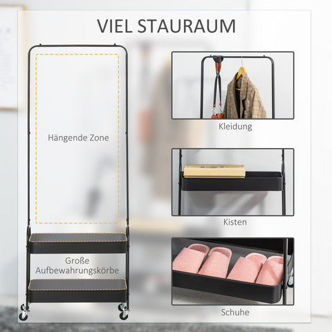 Rootz Mobile Metal Clothes Rack - Garment Rack - Freestanding Organizer - Space-Saving Design - 56.5L x 31.5W x 152.5H cm