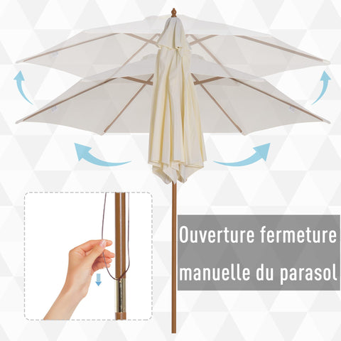 Rootz Straight Garden Parasol - Sunshade Umbrella - Outdoor Canopy - UV Protection - Ø 2.5 x 2.3h m Bamboo Wood Brown