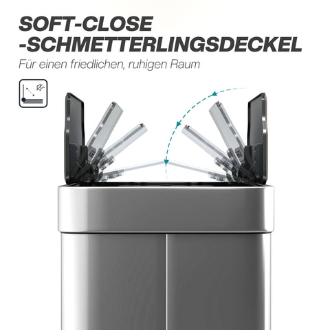 Rootz Sensor Bin 55L - Automatic Trash Can - Touchless Garbage Bin - Hygienic Waste Disposal - 41x26.5x59 cm - Stainless Steel Silver Black