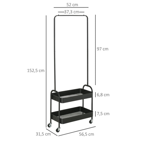 Rootz Mobile Metal Clothes Rack - Garment Rack - Freestanding Organizer - Space-Saving Design - 56.5L x 31.5W x 152.5H cm