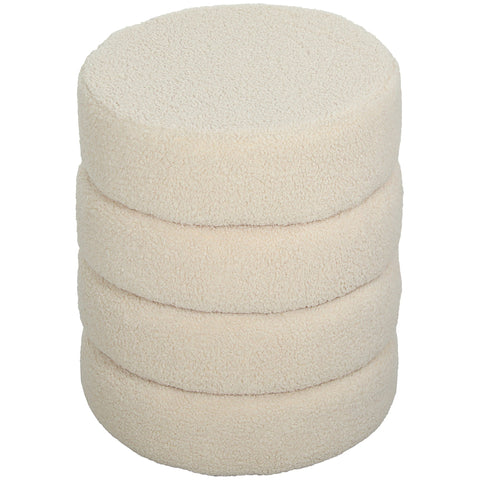 Rootz Round Stool - Footrest - Ottoman - Supports Up to 120kg - φ40 x 45H cm - White Teddyfleece