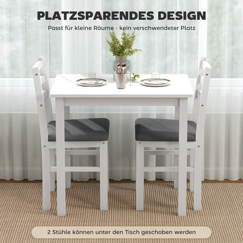 Rootz 3-Part Dining Table Set - Kitchen Set - Compact Room Furniture - Space-Saving - MDF White and Grey - 80cm x 40.5cm x 74.5cm