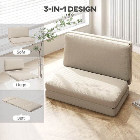 Rootz 2-in-1 Folding Recliner - Guest Mattress - Lazy Sofa - Maximum Comfort - 120W x 80D x 75H cm (Chair), 120W x 275D x 10H cm (Bed) - Brown