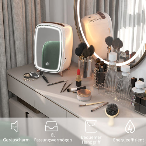Rootz 6L Cosmetic Mini Fridge - Beauty Fridge - Skincare Cooler - Preserves Products - 24.3x19.4x35.6cm - Mirror & LED Lights
