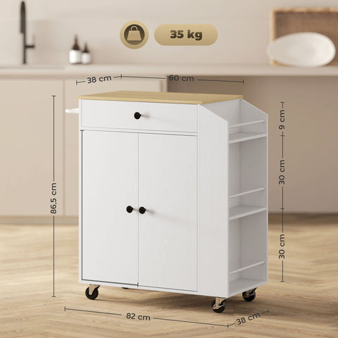 Rootz Kitchen Cart with Drawer - Mobile Storage - Versatile Trolley - Adjustable Shelves - 82 x 38 x 86.5 cm - White and Brown