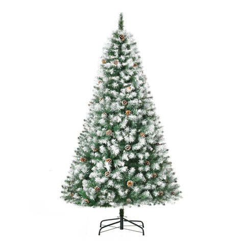 Rootz Snow-Flocked Christmas Tree - Artificial Xmas Tree - Snowy Branches - Decorative Cones - Sturdy Metal Structure - 103cm x 180cm