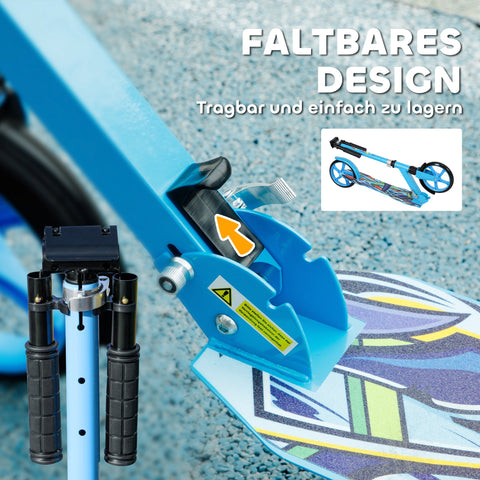 Rootz Children's Scooter - Kick Scooter - Foldable Scooter - Height Adjustable, 100kg Resilient - 94cm x 38cm x 88-103cm, Blue